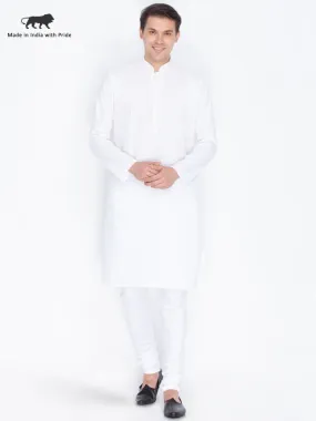 VASTRAMAY Men's White Linen Kurta and Churidar Set