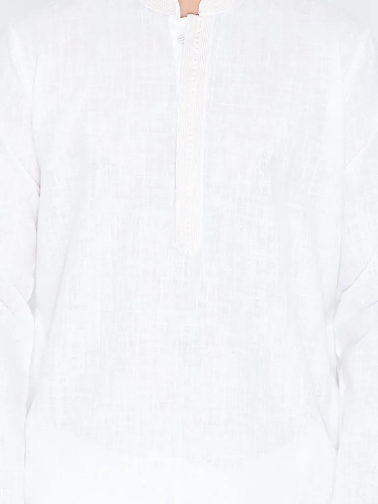 VASTRAMAY Men's White Linen Kurta and Churidar Set