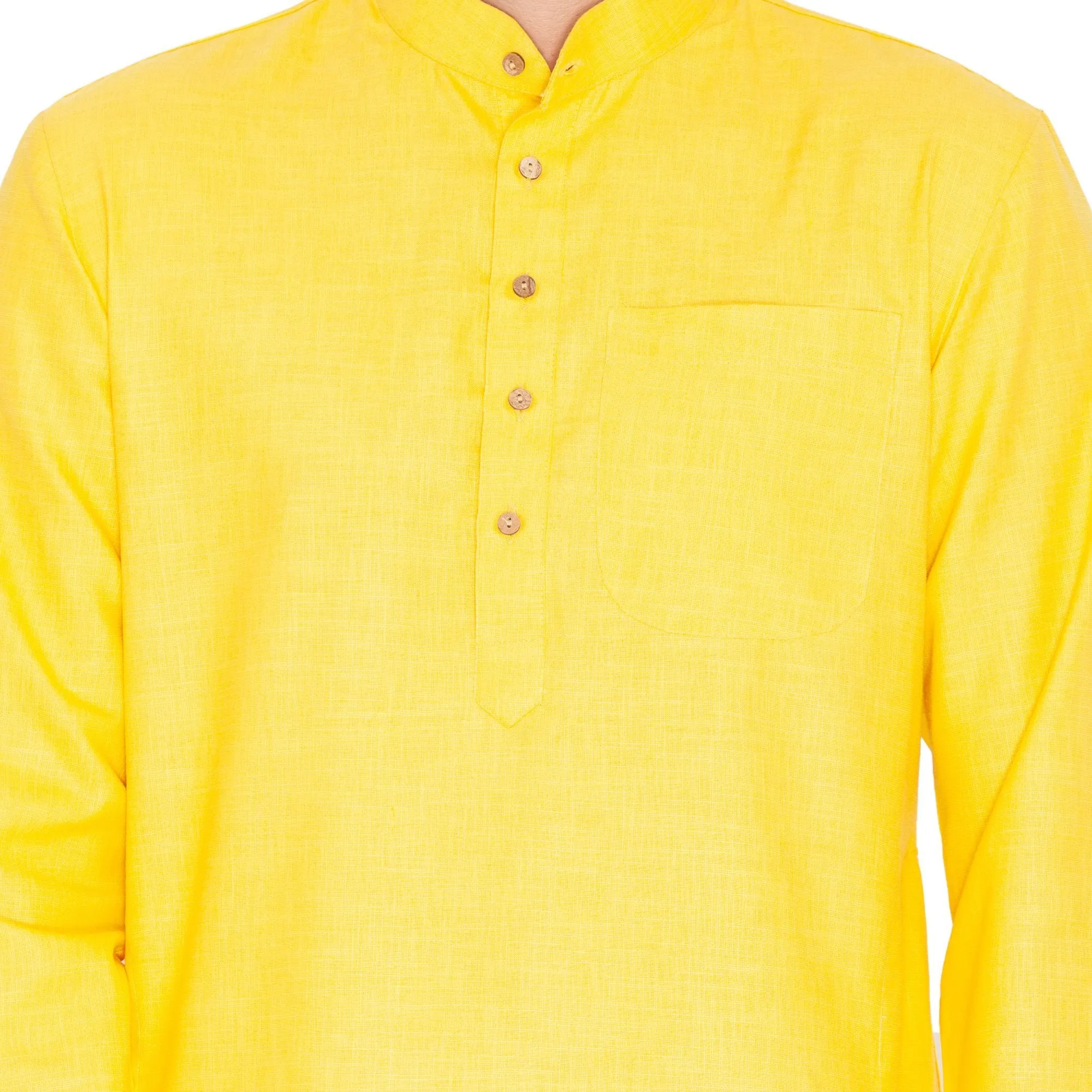 VASTRAMAY Men's Yellow Linen Kurta and Pyjama Set