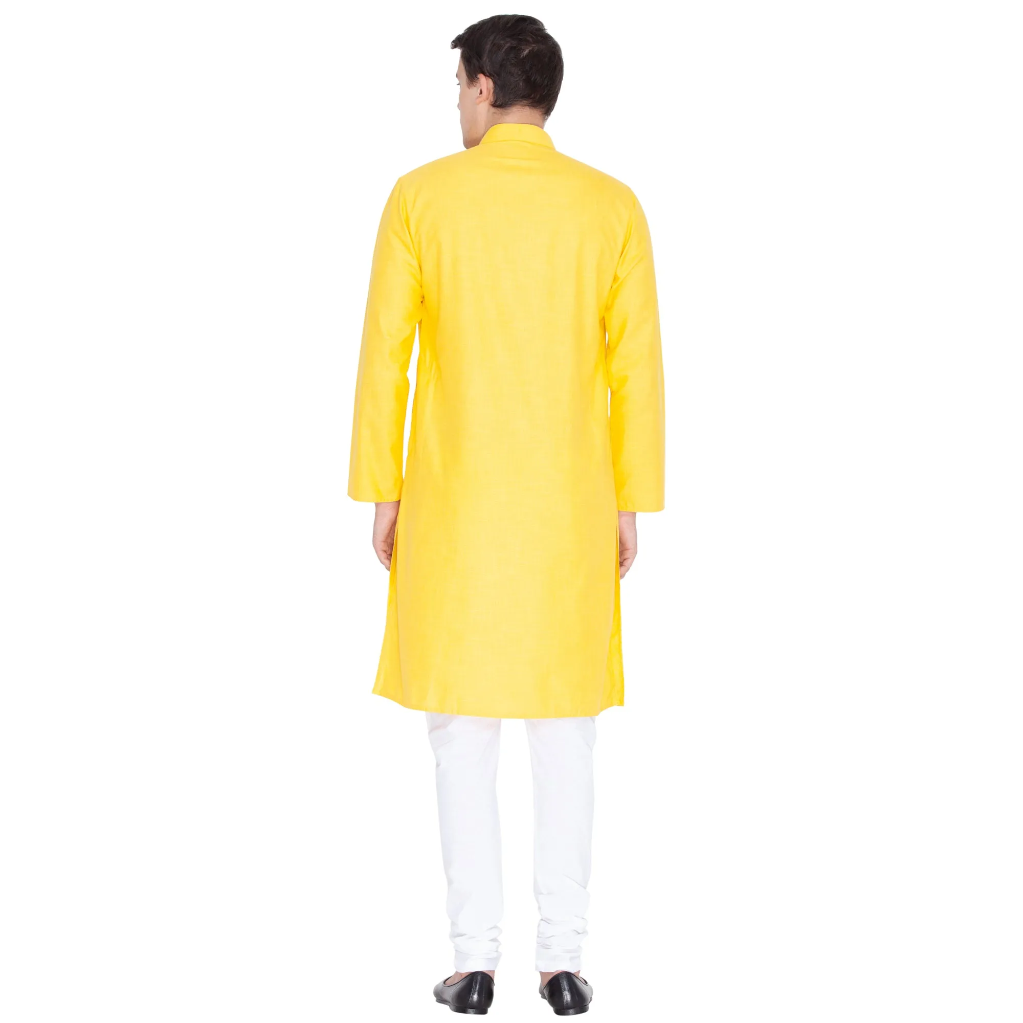 VASTRAMAY Men's Yellow Linen Kurta and Pyjama Set