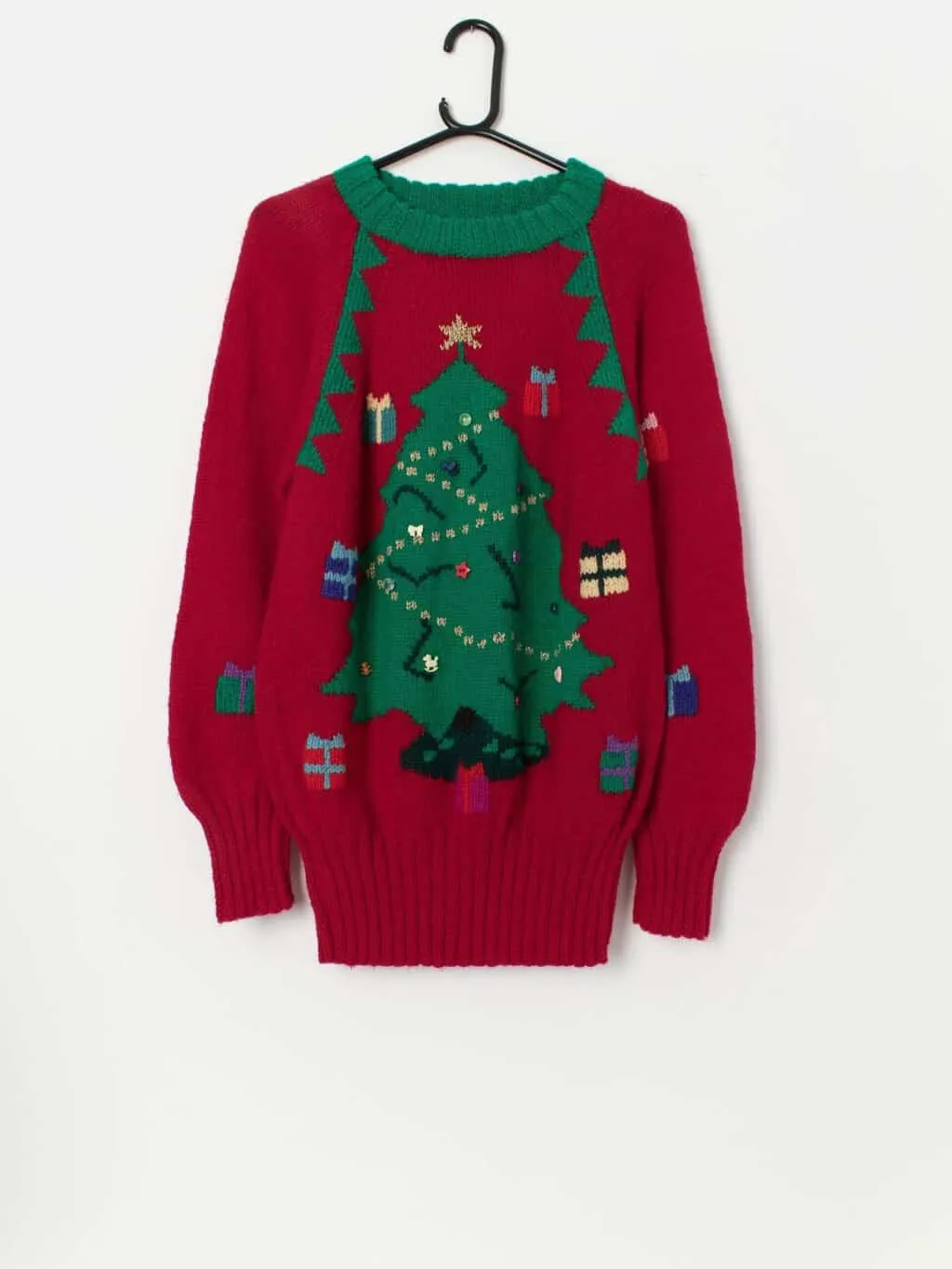 Vintage handknitted epic Christmas tree sweater, xmas jumper – Small / Medium