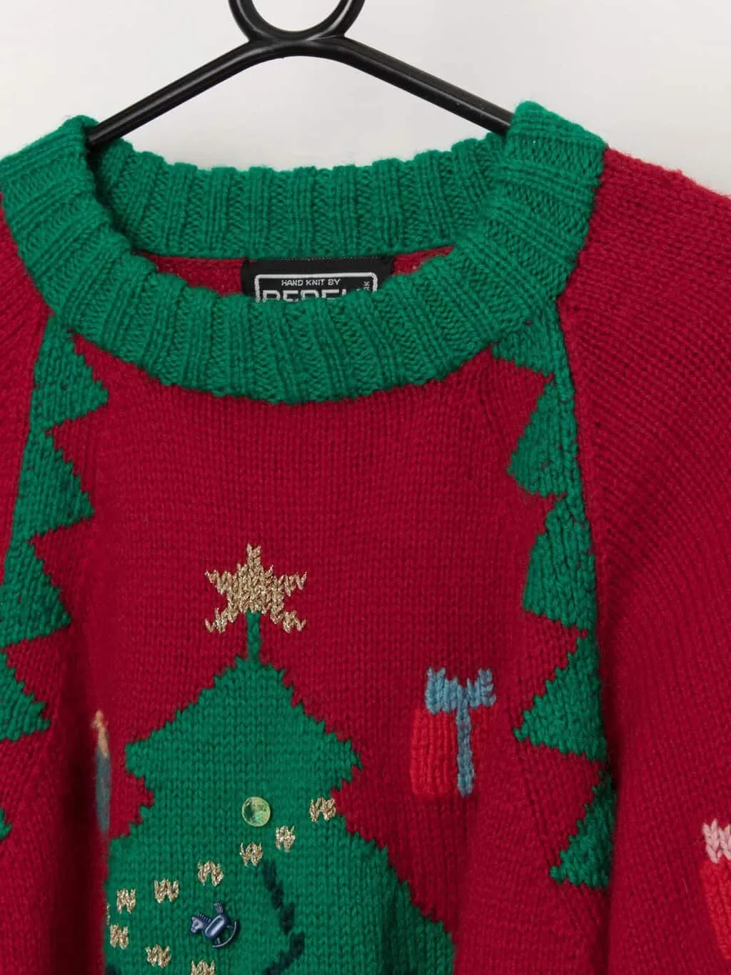 Vintage handknitted epic Christmas tree sweater, xmas jumper – Small / Medium