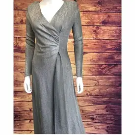 VintageSilverLame Faux Wrap Gown Long Dress