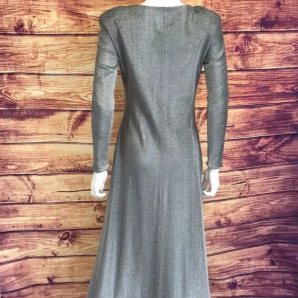 VintageSilverLame Faux Wrap Gown Long Dress