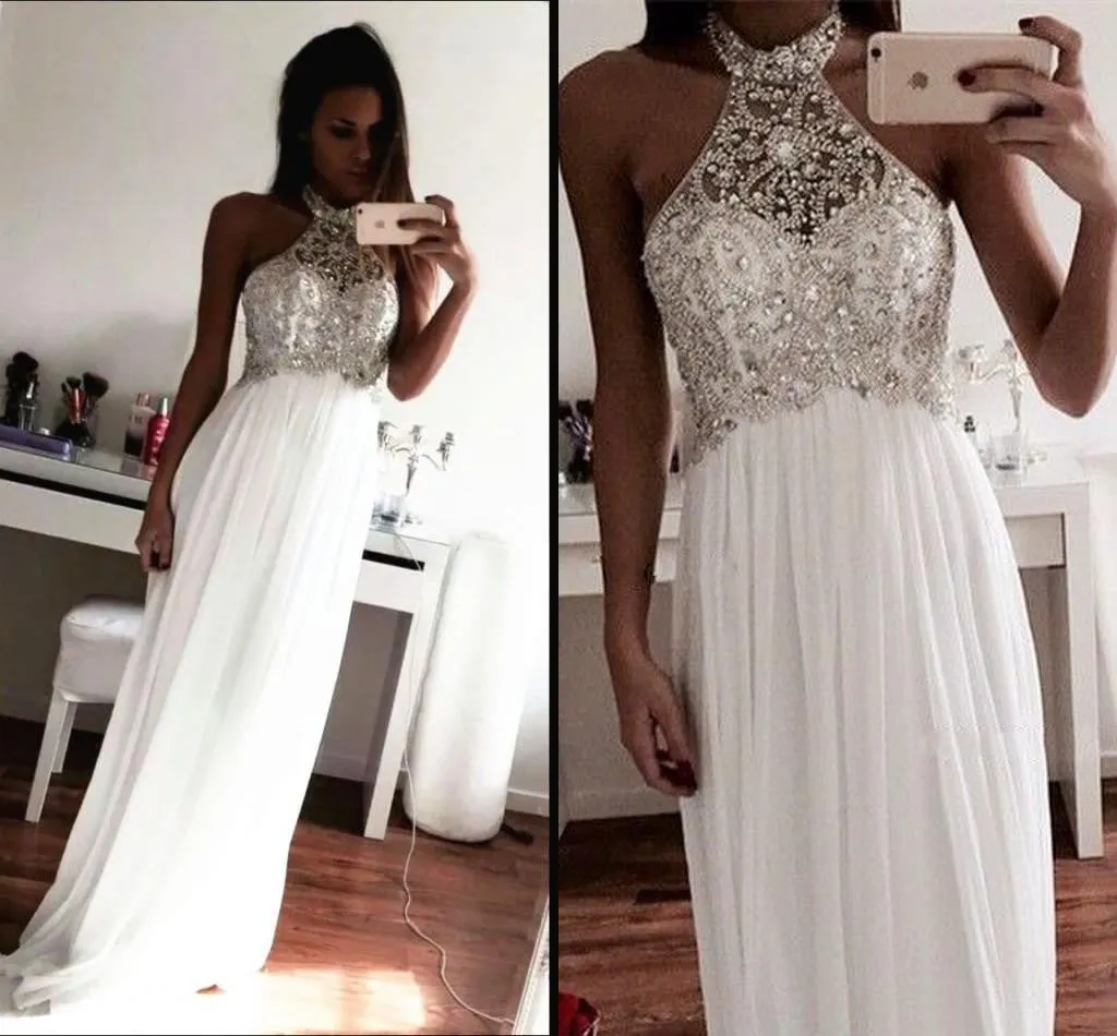 White Prom Dress Long Formal Dress Elegant Prom Dress Sparkly Evening Dress