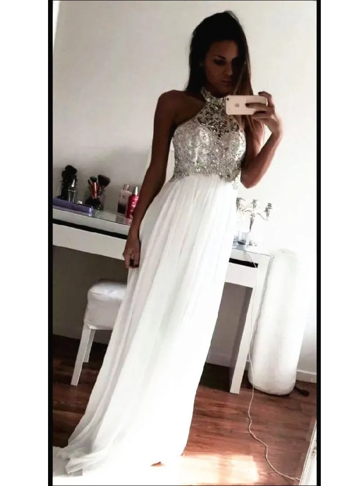 White Prom Dress Long Formal Dress Elegant Prom Dress Sparkly Evening Dress