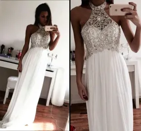 White Prom Dress Long Formal Dress Elegant Prom Dress Sparkly Evening Dress