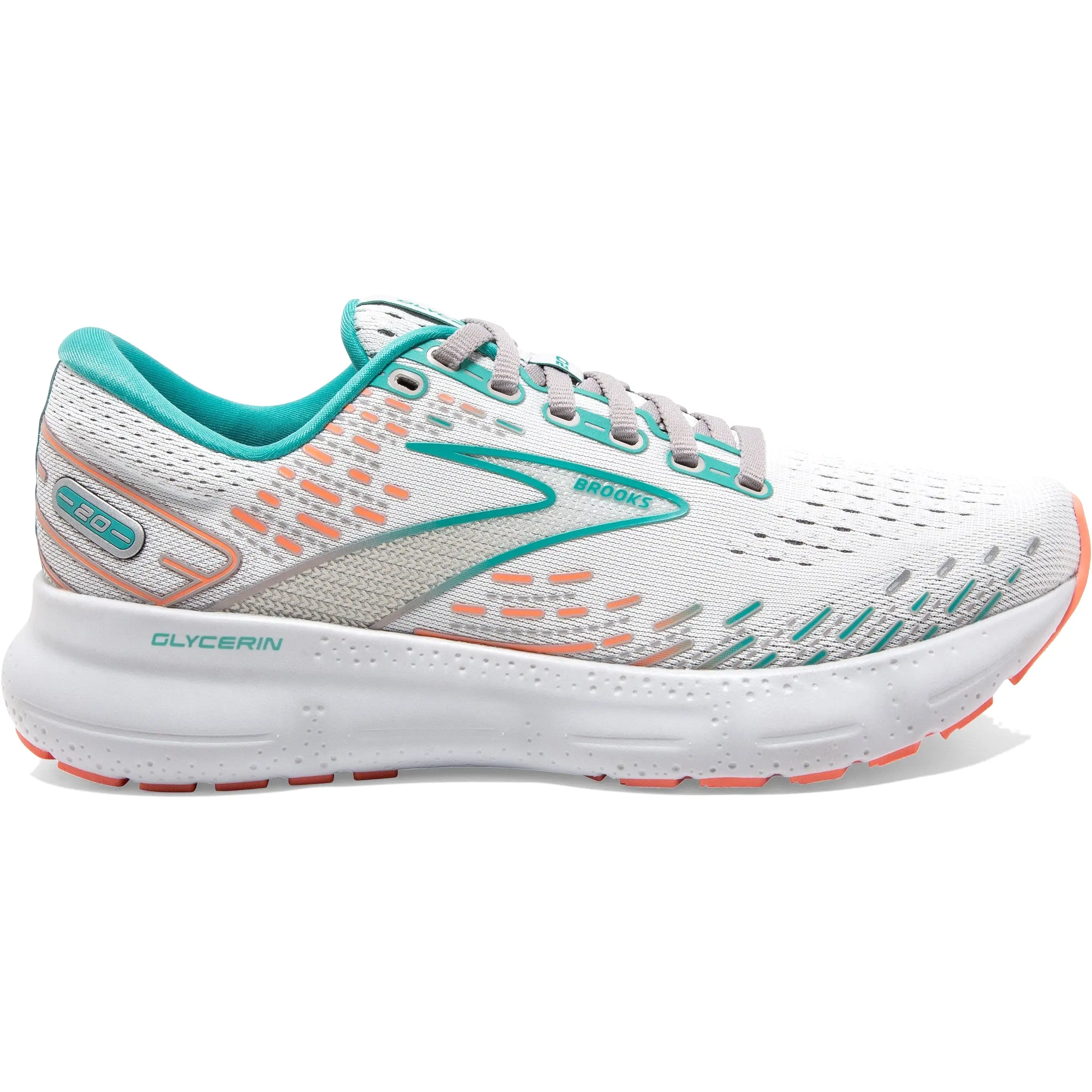 Women's Brooks Glycerin 20, Oyster/Latigo Bay/Coral, 12 D Wide