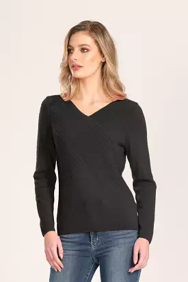 Womens LS V Rib Wrap Jumper