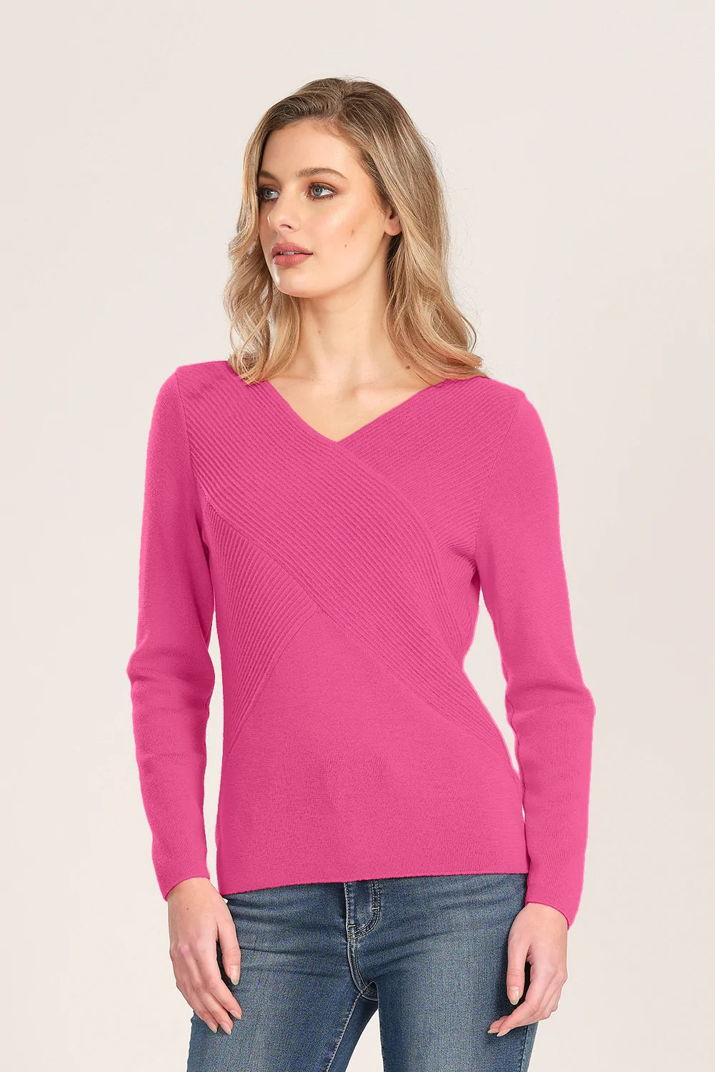 Womens LS V Rib Wrap Jumper