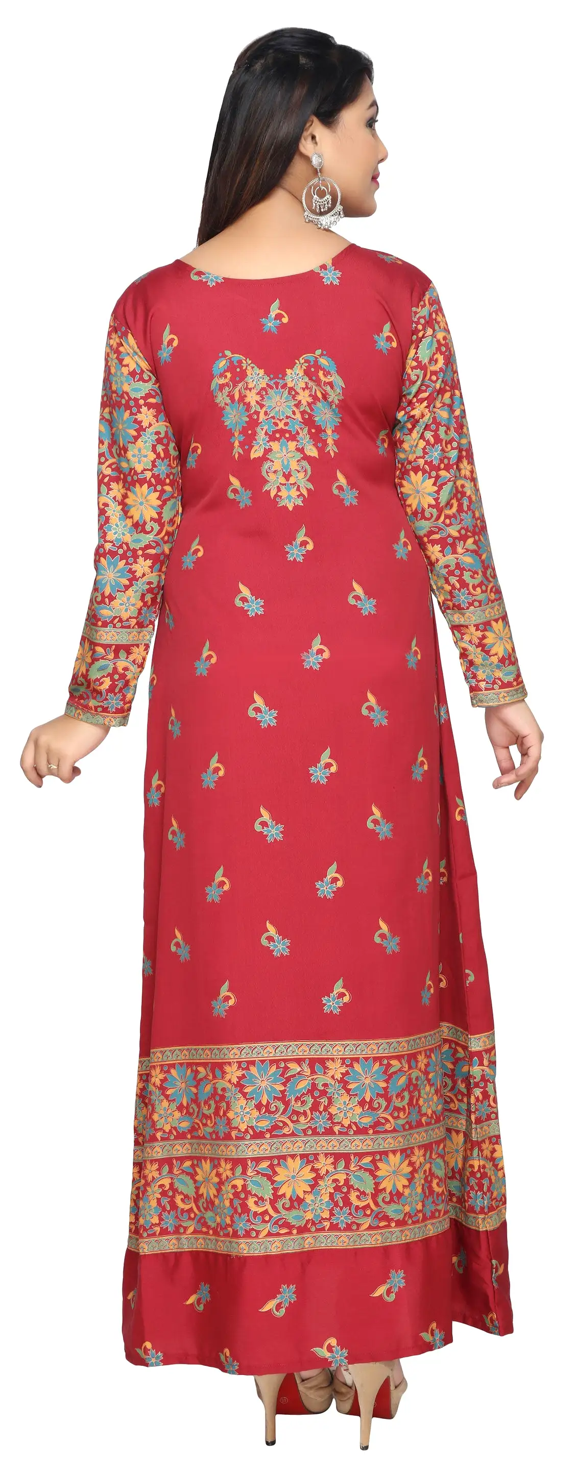 Womens Printed Long Kaftan Evening Dress (Red)