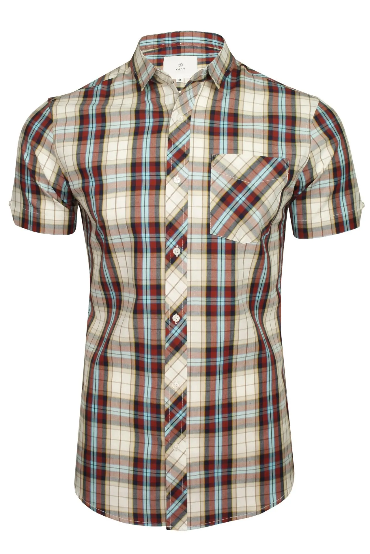 Xact Mens Cotton Checked Shirt - Short Sleeved