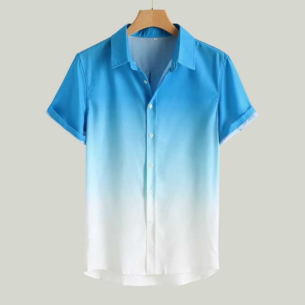 Xituodai Summer Men's Hawaiian Shirt Cool Thin Breathable Collar Gradient Dyed Cotton Linen Casual Short Sleeve Shirt 2022