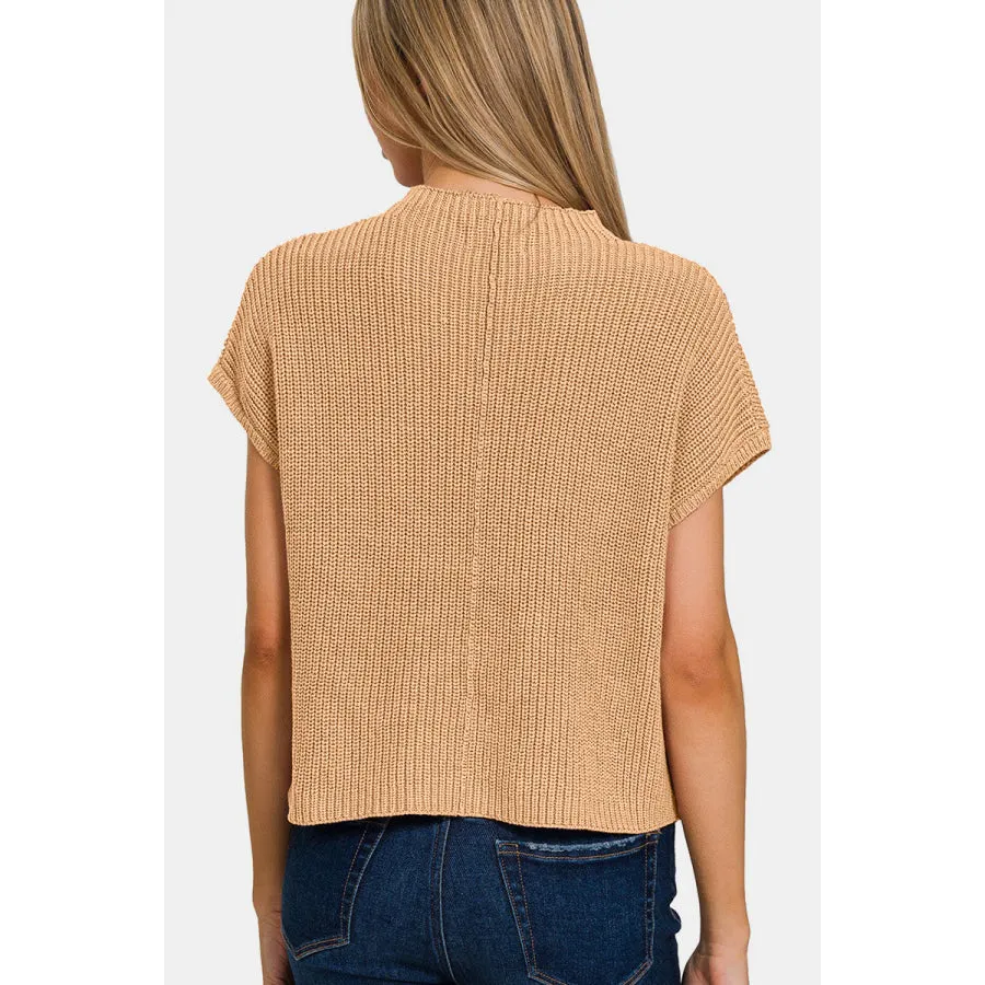 Zenana Mock Neck Short Sleeve Cropped Sweater