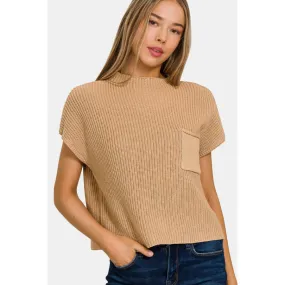 Zenana Mock Neck Short Sleeve Cropped Sweater