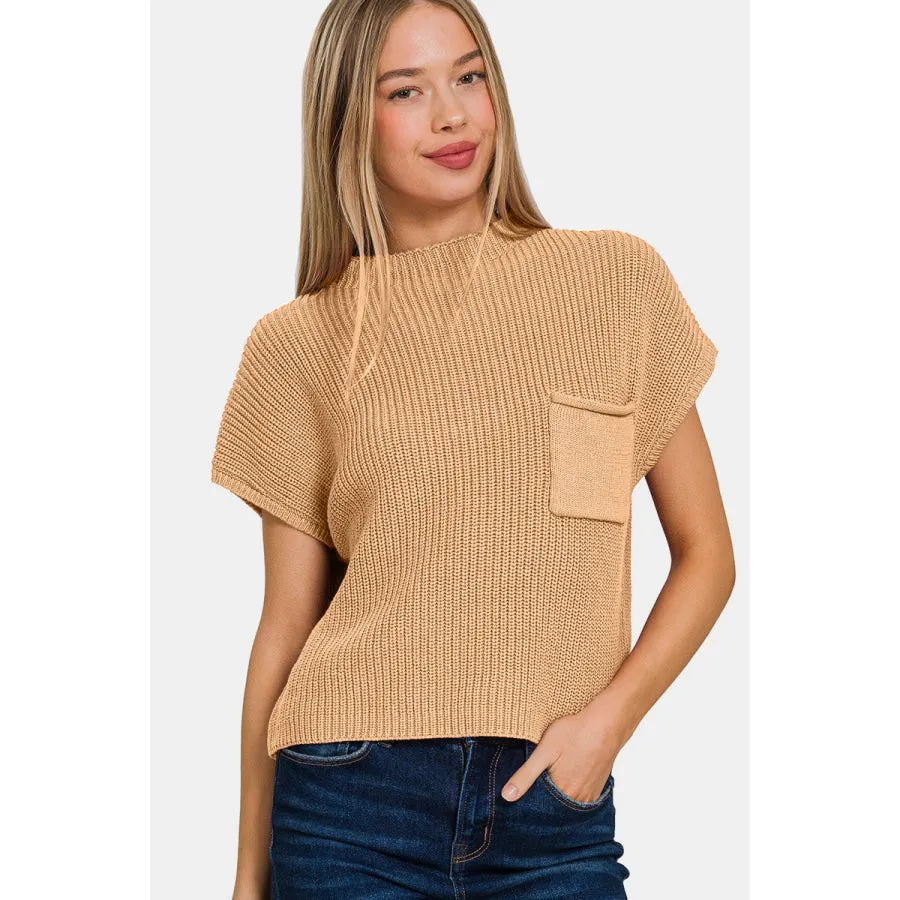 Zenana Mock Neck Short Sleeve Cropped Sweater