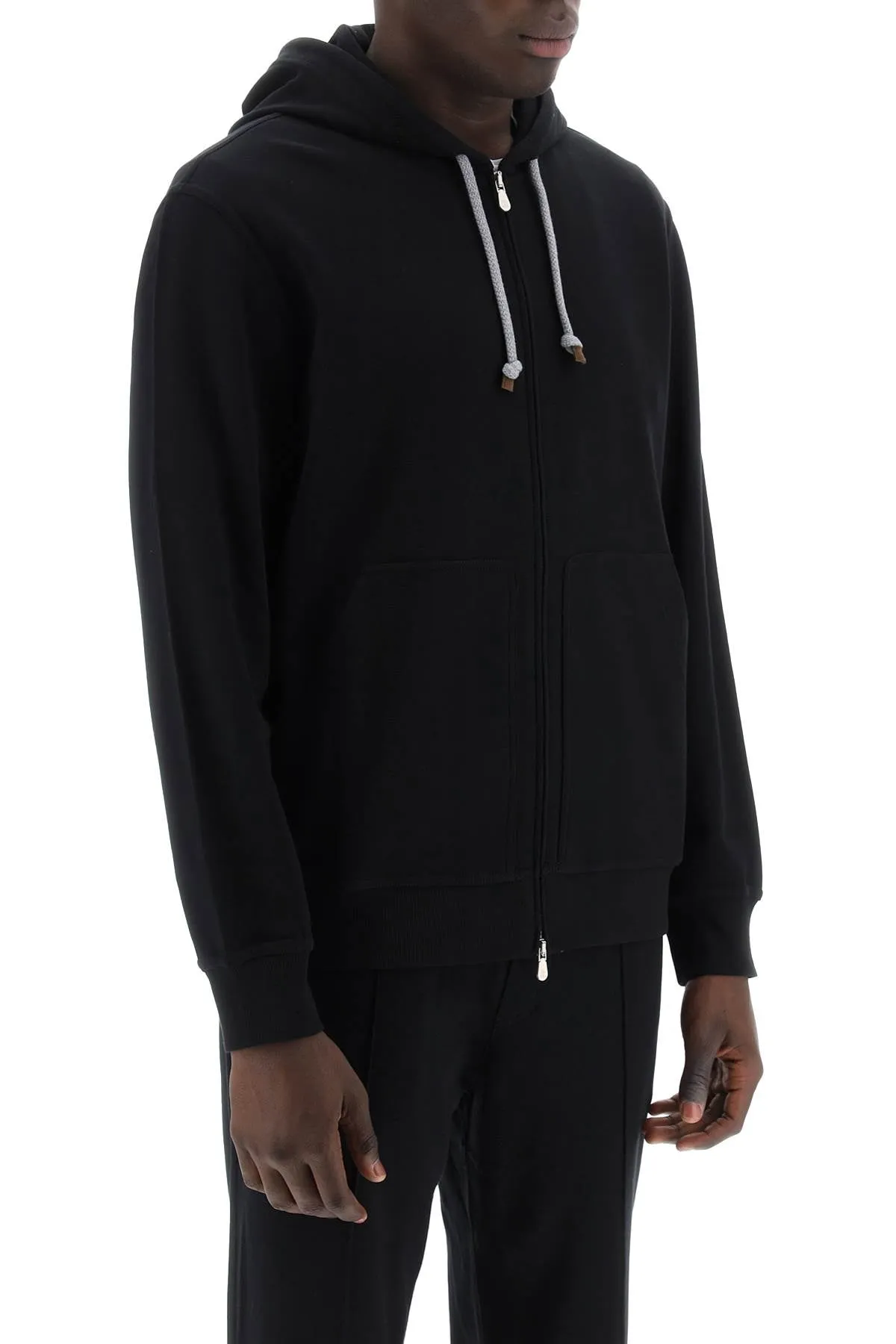 Zippered Hoodie In Techno Cotton