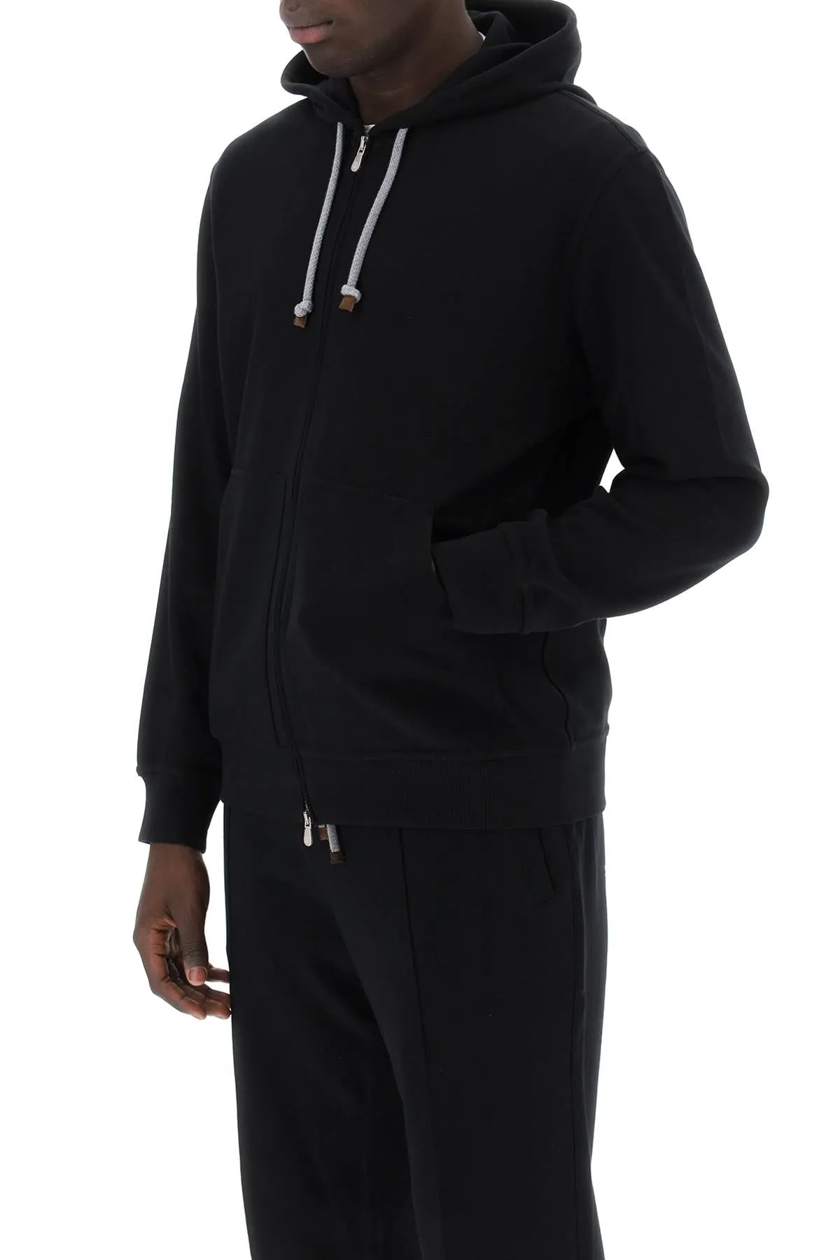 Zippered Hoodie In Techno Cotton